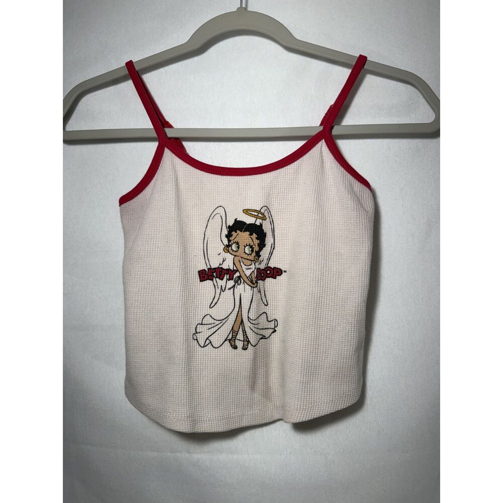 Vintage Y2K Betty Boop Women's XS Angel Waffle Knit Cami Tank Top Red White